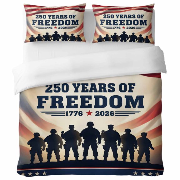 Soldier Group Queen Duvet Cover Set, Vintage Patriotic Blue Red Waving Flag Stars and Stripes Decorative 3 Piece Bedding Set with Zipper Closure Soft Breathable Comforter Cover & 2 Pillowcases