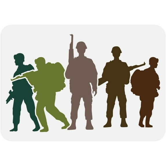 Soldier Men Rifles Painting Stencil 8.3x11.7inch Reusable Soldier Men Stencil Rifles Stencil Army Soldiers Memorial Day Stencil for Painting on Wood Wall Fabric Canvas Furniture