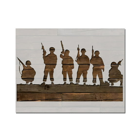 Soldier Men Rifles Stencil Template Reusable 8.5 x 11 for Painting on Walls, Wood, Etc. By Stencilville