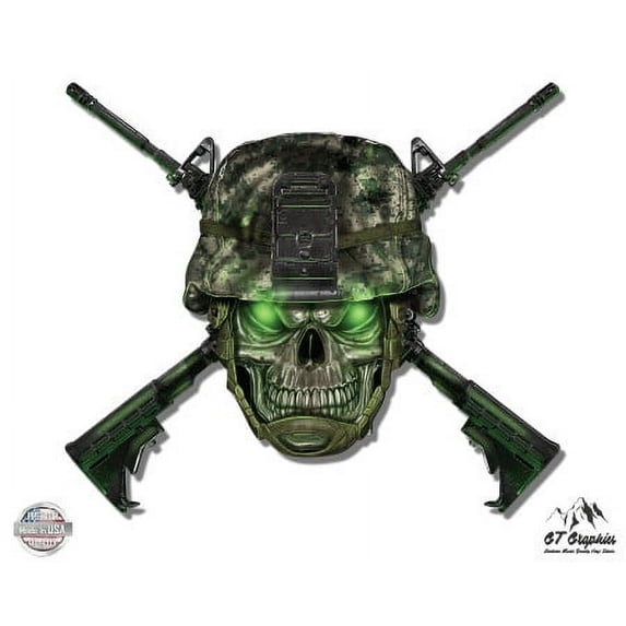 Soldier Military Army Camouflage Skull - 8" Vinyl Sticker - For Car Laptop I-Pad - Waterproof Decal