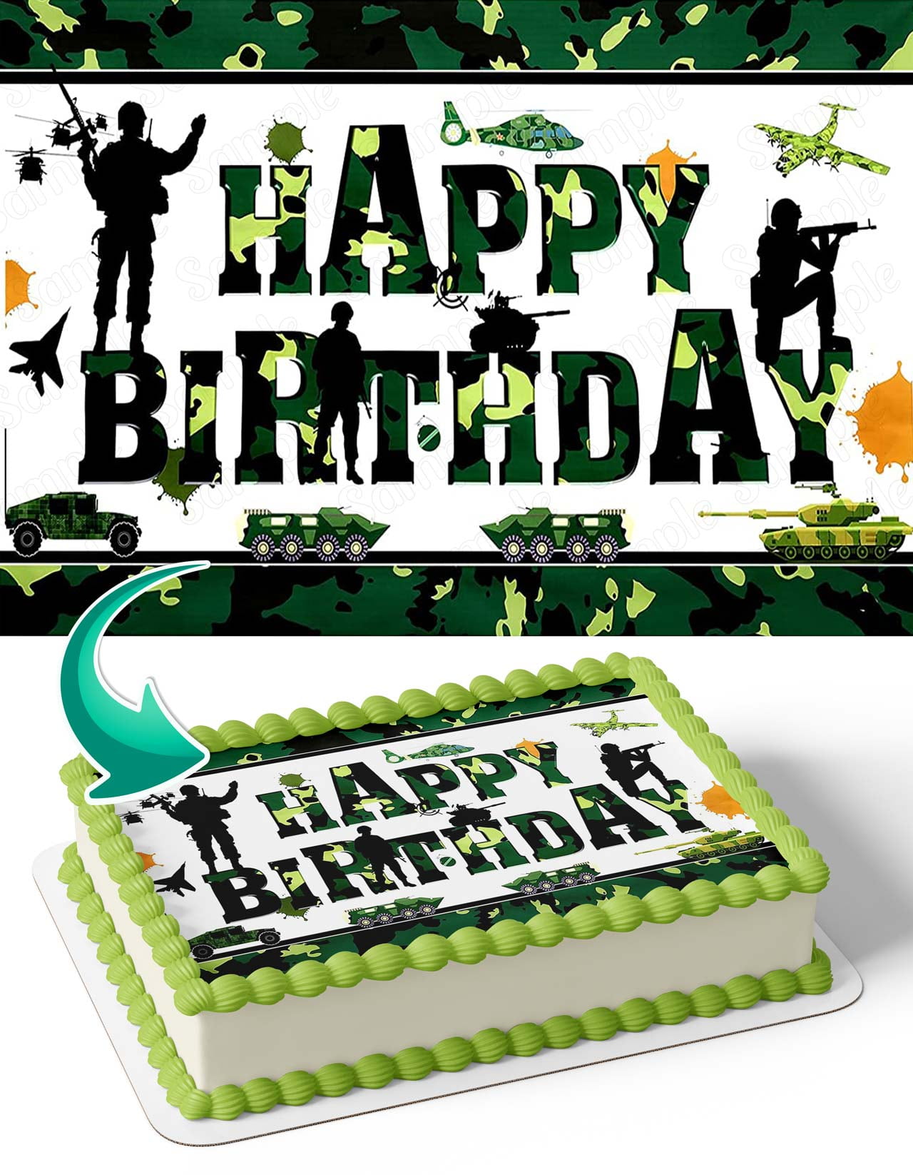 Soldier Military Camo Sargent Captain Kids Edible Image Cake Topper Personalized Birthday Sheet Decal Banner 1/4 Sheet