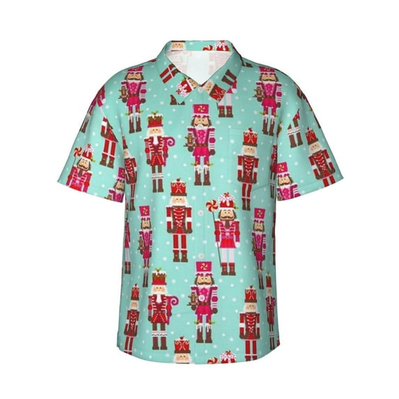 Soldier Nutcracker Hawaiian Shirts For Men, Summer Short-Sleeve Relaxed-Fit Button-Down Shirts Small