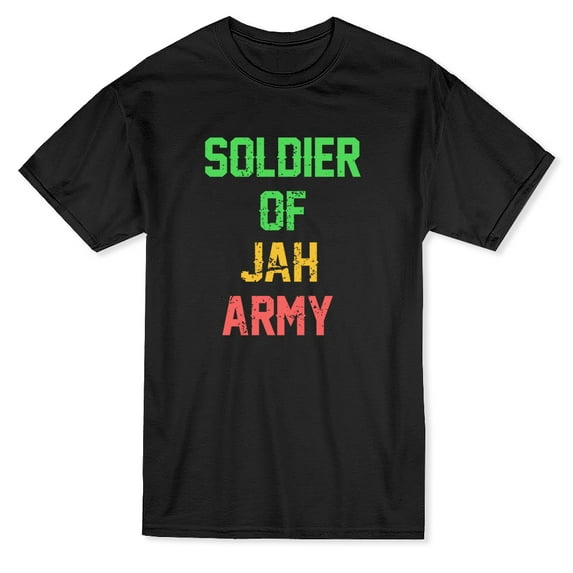 "Soldier Of Jah Army" Trendy Rastafari Quote Men Black T-Shirt, Male Medium