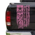 thumbnail image 1 of Soldier Retired Enlisted Man Veteran Fighter U.S. Army USAF USMC Distressed American US USA Flag Truck Tailgate Vinyl Decal fits Most Pickup Trucks Military Sticker (11" x 20", Soft Pink), 1 of 8
