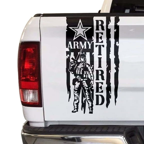 Soldier Retired Enlisted Man Veteran Fighter U.S. Army USAF USMC Distressed American US USA Flag Truck Tailgate Vinyl Decal fits Most Pickup Trucks Military Sticker (11" x 20", Black)