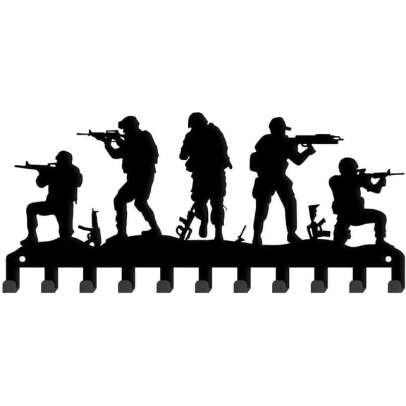 Soldier Silhouette Key Holder Wall Mount Key Hanger 11 Hooks Decorative Key Holder for Wall Key Rack Metal Key Organizer Hooks for Dog Leash Home Kitchen Entryway Front Door Storage