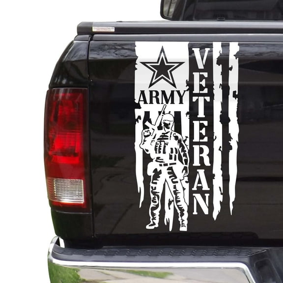 Soldier Veteran Enlisted Man Retired Fighter U.S. Army USAF USMC Distressed American US USA Flag Truck Tailgate Vinyl Decal fits Most Pickup Trucks Military Sticker (11" x 20", Matte White)
