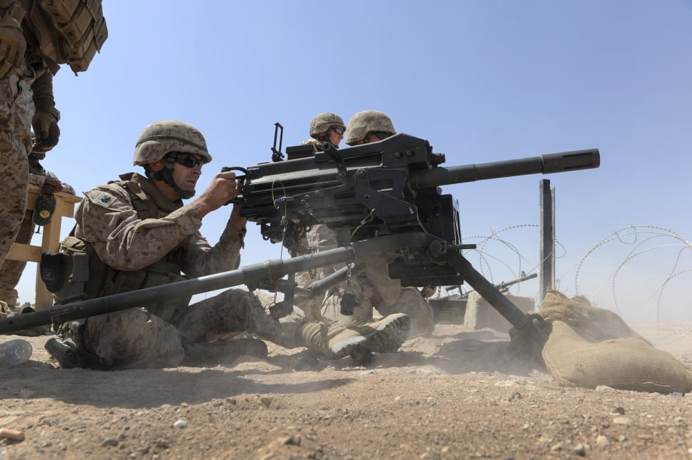 Soldier fires a Mk 19 grenade launcher during marksmanship training Canvas Art - Stocktrek Images (35 x 23)
