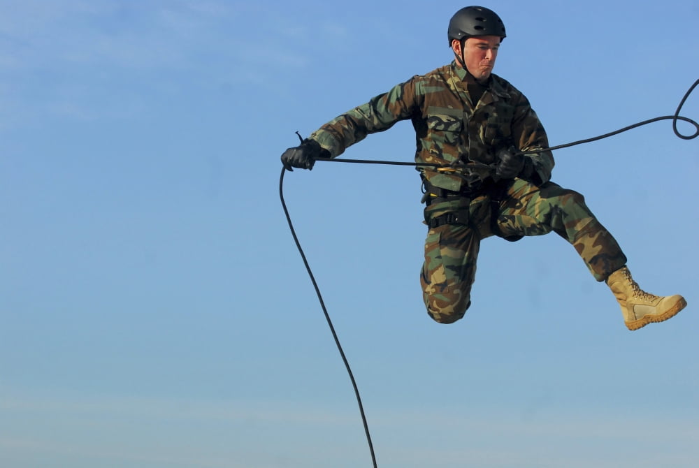Soldier rappels off a tower while training during Exercise Talisman Sabre 2011 Canvas Art - Stocktrek Images (35 x 23)