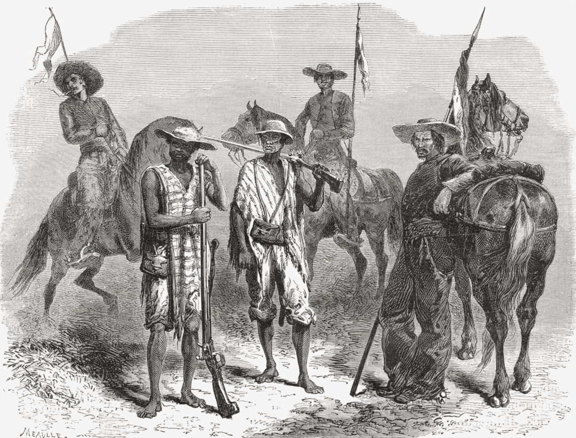 Soldiers From Cauca Colombia South America In The 19Th Century From El Mundo En La Mano Published 1875 Canvas Art - Ken Welsh Design Pics (32 x 24)