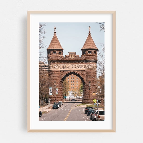 Soldiers & Sailors Memorial Arch, Hartford - Hartford Connecticut Photography Architecture City Travel Poster Street Photography Vintage Oak Framed Wall Art Print 5 x 7 inches