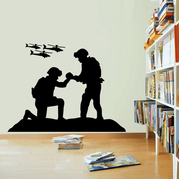 Soldiers Trrops Military Helicopter Soldier Army Swat Men Silhouette Vinyl Wall Art Wall Sticker Wall Decal for Boys Girls Room Rooms Bedroom Play Room Play Area Kid House Home Décor Size (24x40 inch)