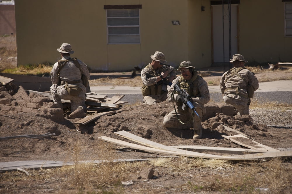 Soldiers conduct combat training scenarios at Playas Training Area New Mexico Canvas Art - Terry MooreStocktrek Images (35 x 23)