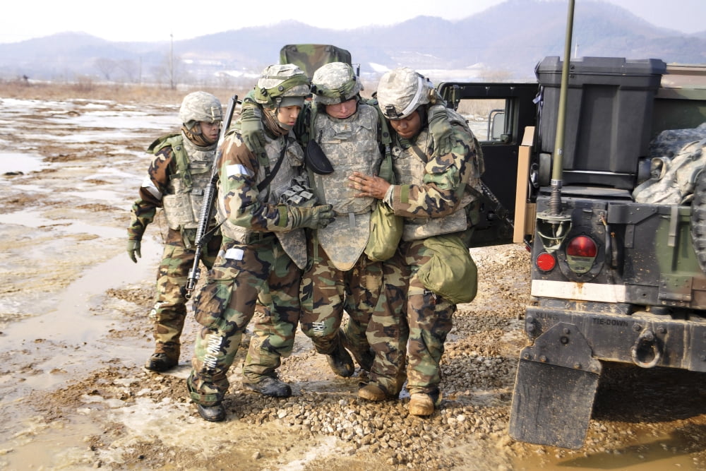 Soldiers conduct medical evacuation training in Yeoncheon South Korea Canvas Art - Stocktrek Images (35 x 23)