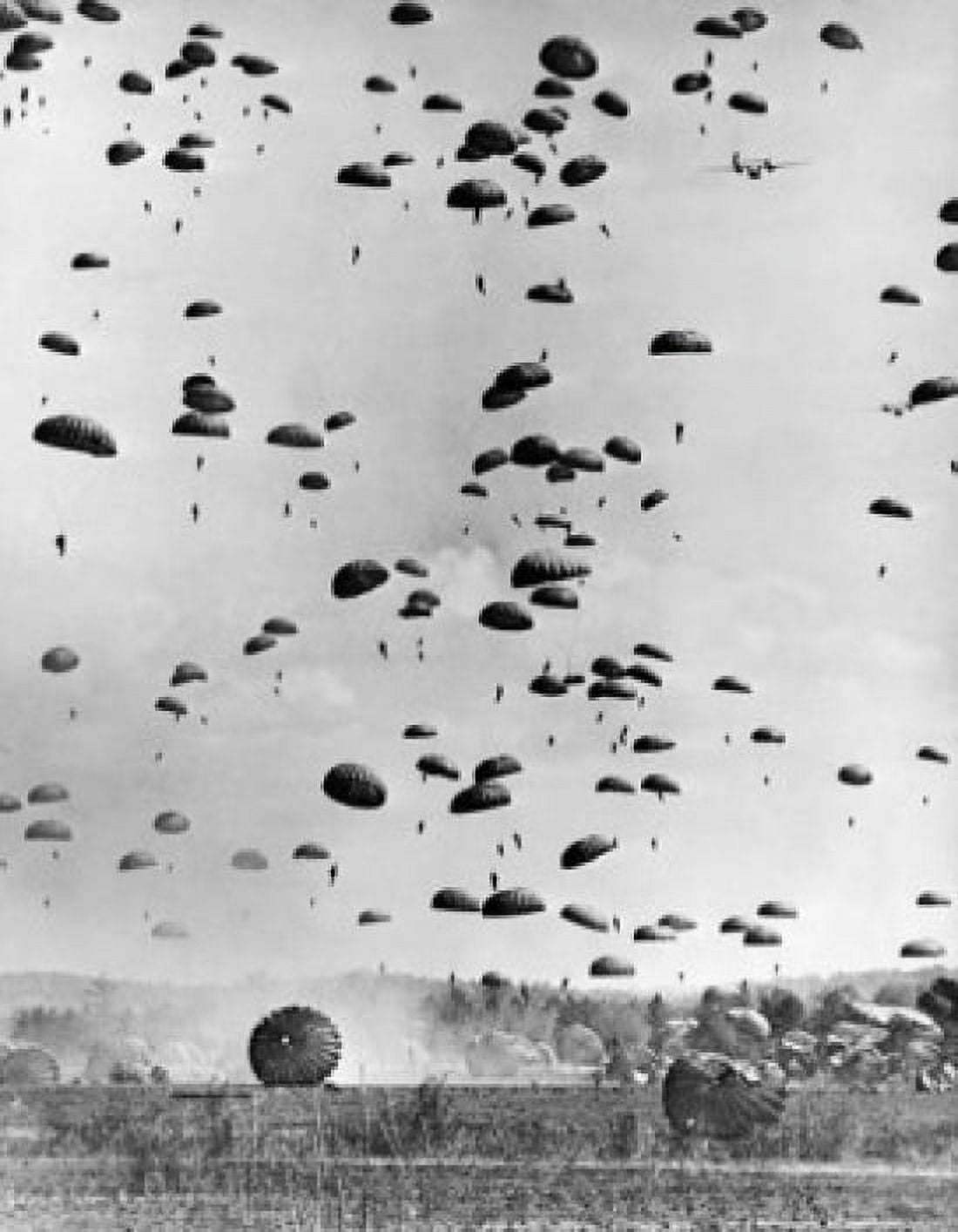 Soldiers flying with parachutes in the sky Canvas Art - (24 x 36)