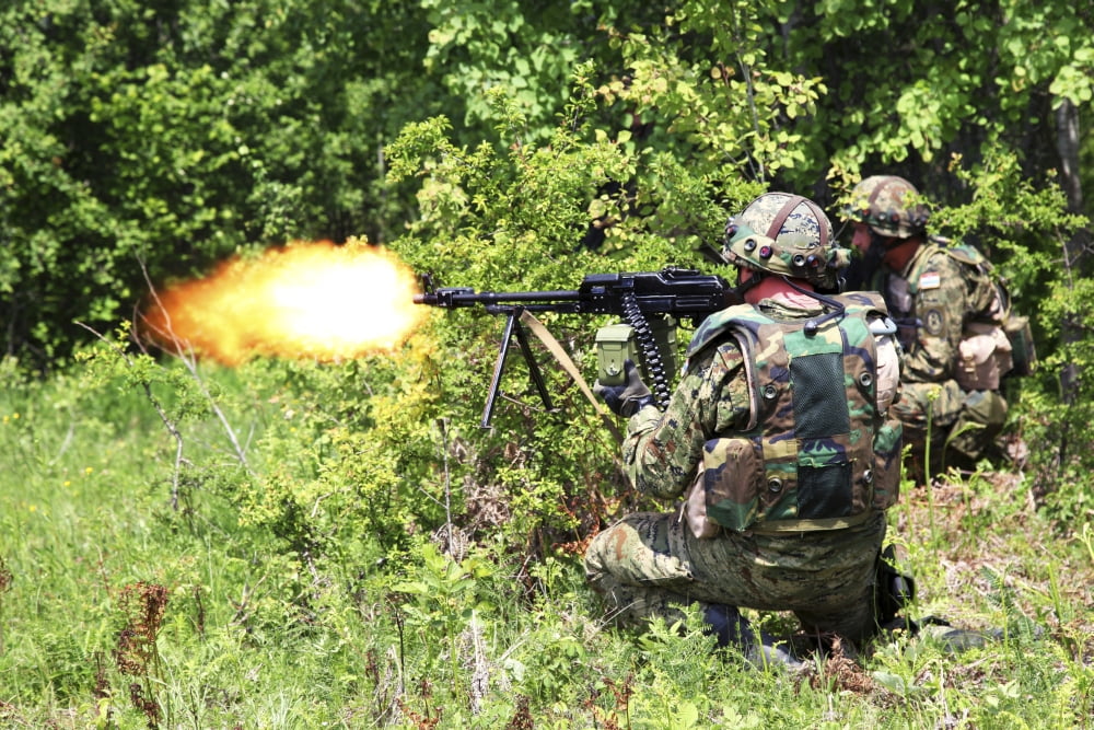 Soldiers from the Croatian Army return fire during Immediate Response 2012 Canvas Art - Stocktrek Images (35 x 23)