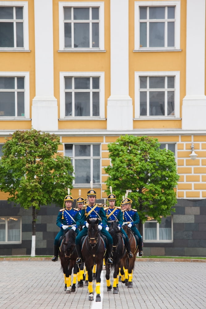 Soldiers of the Presidential Regimental Cavalry Kremlin Moscow Russia Canvas Art - Panoramic Images (27 x 9)