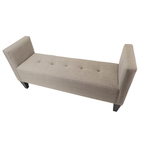 Sole Designs Nellie JET Upholstery Button Tufted & Nail Trim 2 Arms Bedroom Bench Café