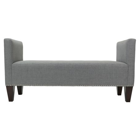 Sole Designs Nellie JET Upholstery Button Tufted & Nail Trim 2 Arms Bedroom Bench Metal