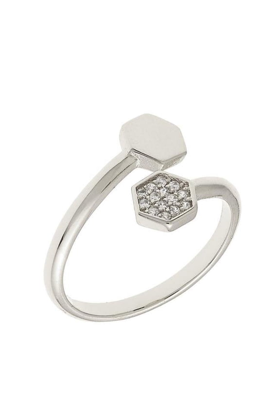 SDS10832R6 Daffodil Collection Womens 18k White Gold Plated Geometric Bypass Fashion Ring - Size 6