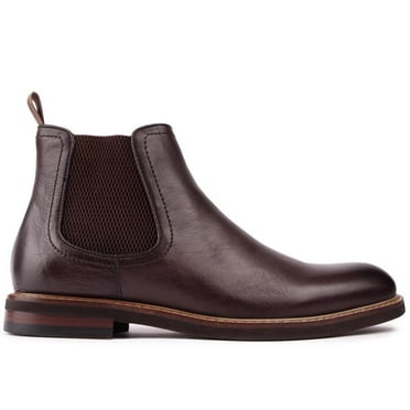 THE MENS STORE Mens Brown Back Pull-Tab Goring Padded Round Toe Block Heel Leather Chelsea Boot