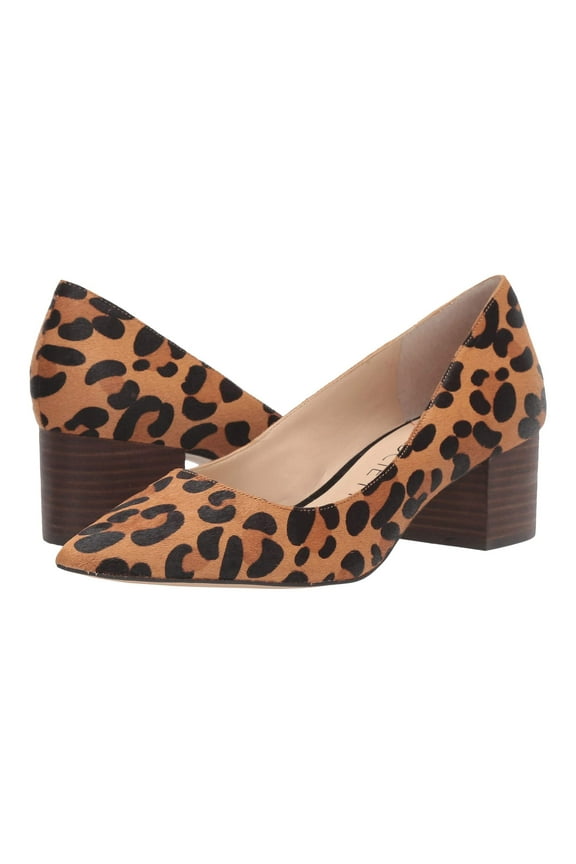 Sole Society Andorra Tan Black Leopard Block Heel Pointed Toe Dress Pumps (TAN-BLACK LEOPARD, 6)