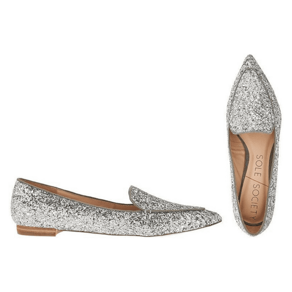 Sole Society Pointed Toe Smoking Slipper 'Cammila' Silver Hi-five Glitter 5M