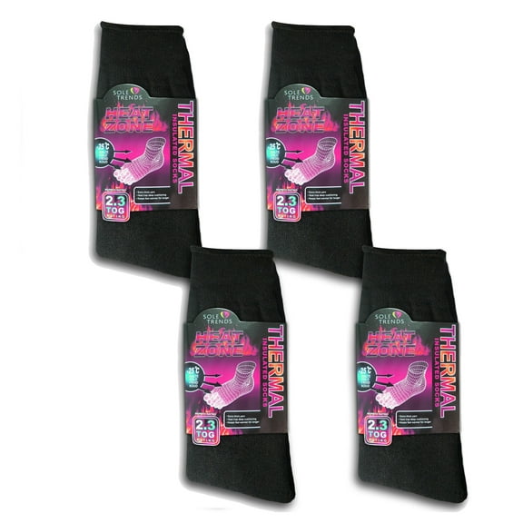 Sole Trends Women's Insulated Thermal Heat Zone Extra Thick Yarn 2.3 TOG Rated 4-Pack Socks (Black)