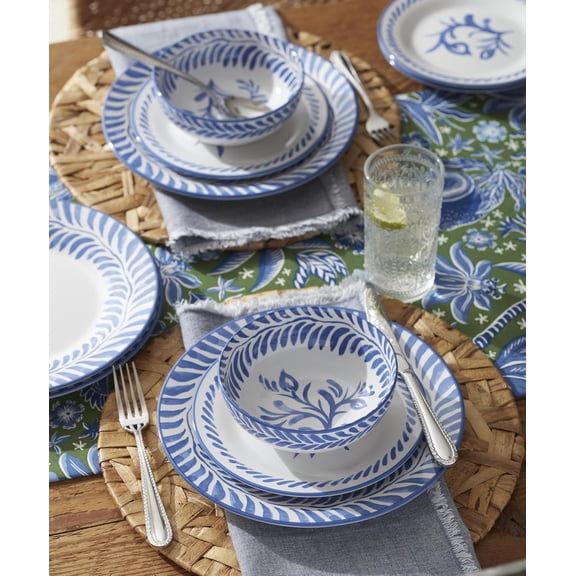 Solear Blue 12-Piece Stoneware Dinnerware Set for 4, Microwave Safe