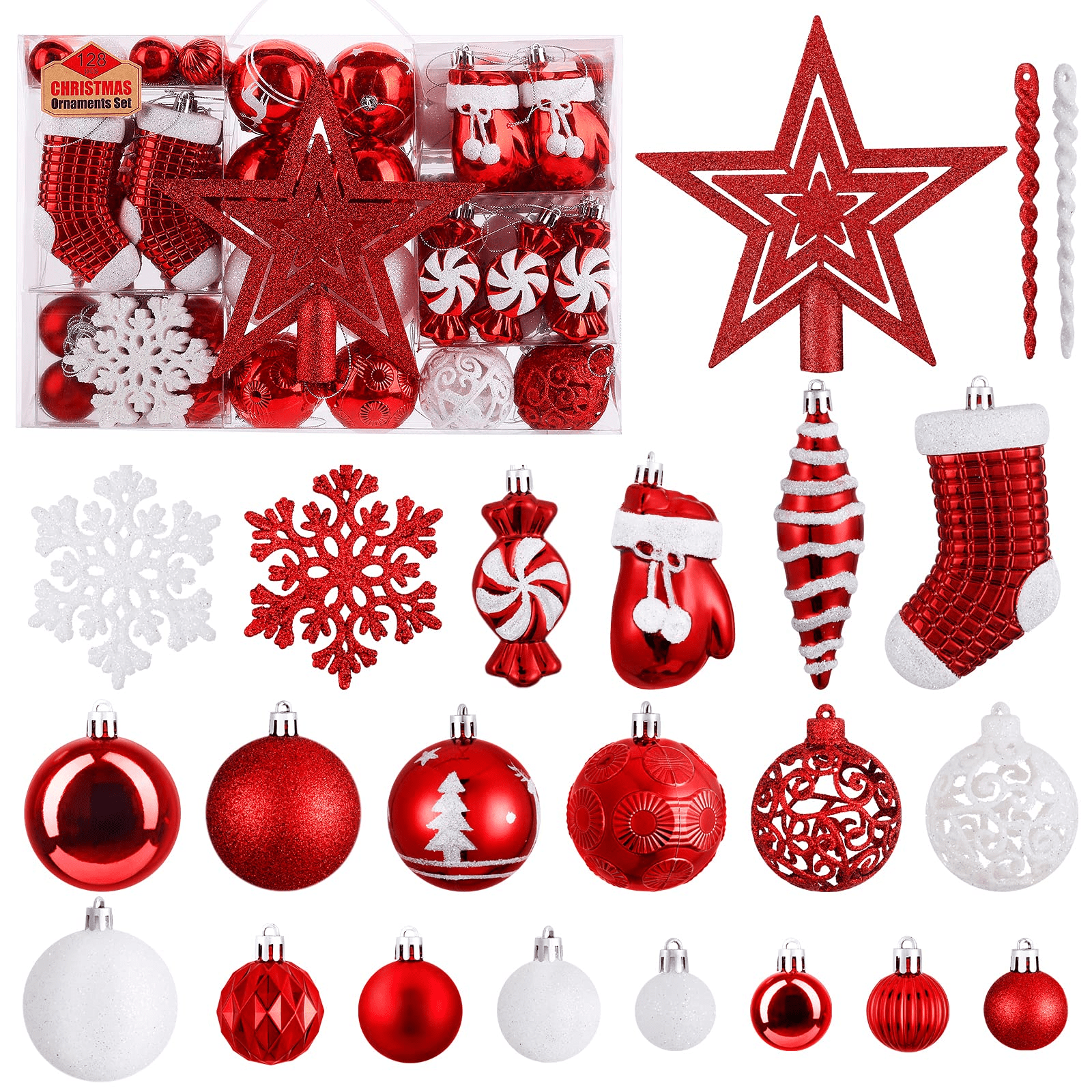 Soledi 128 Pcs Christmas Ball Ornaments, Xmas Tree Shatterproof Hanging ...