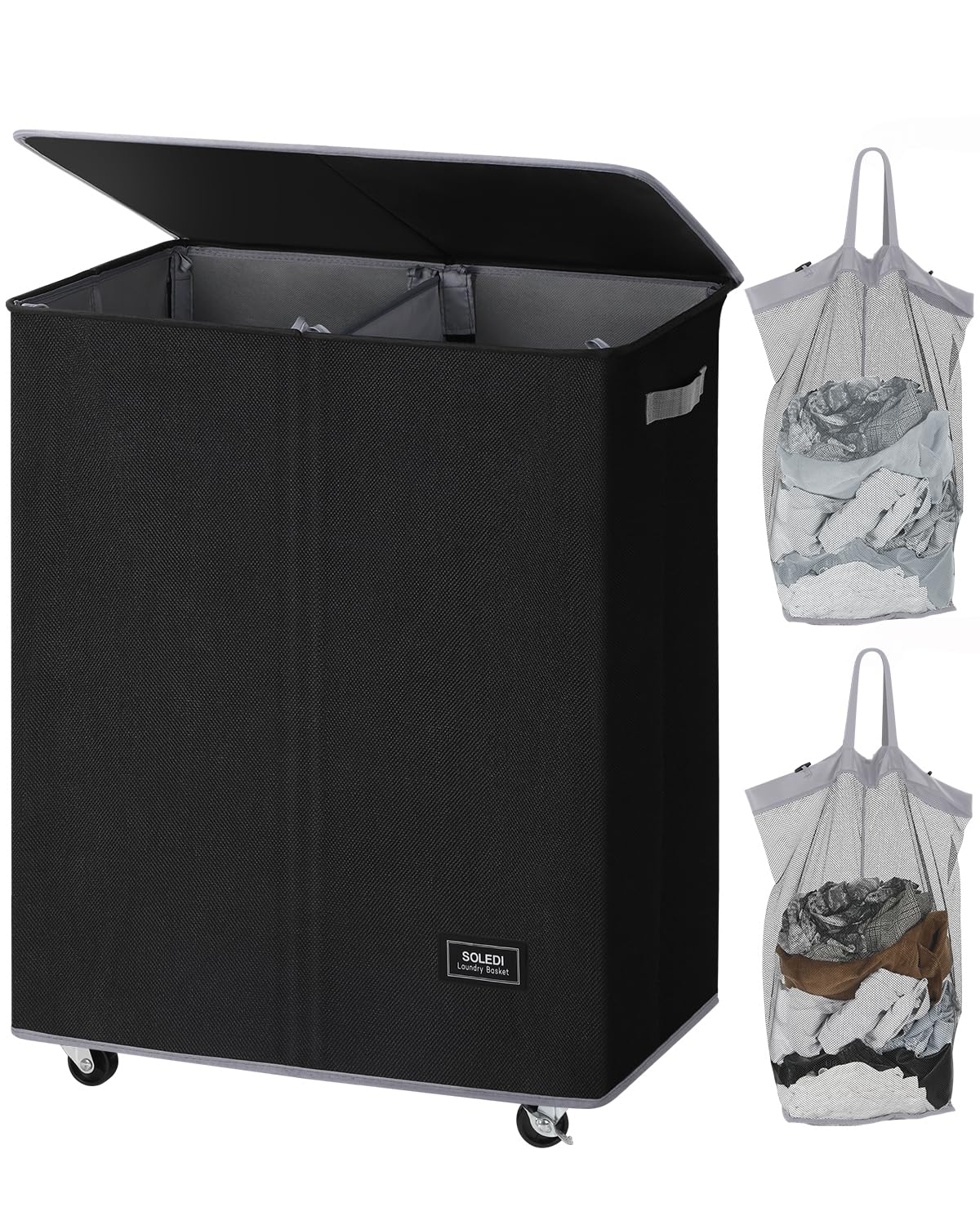 Removable 3 Tier Metal Rolling Laundry Basket Cart,Large Capacity Wire