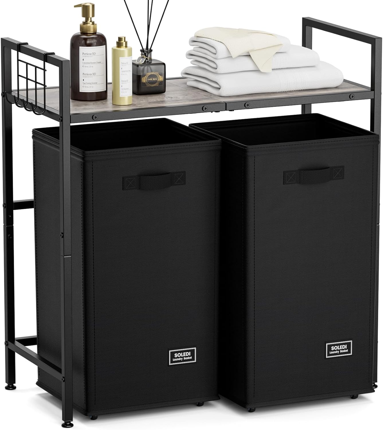 Chapter Slat Design Laundry Hamper with Two Bathroom Storage Shelves