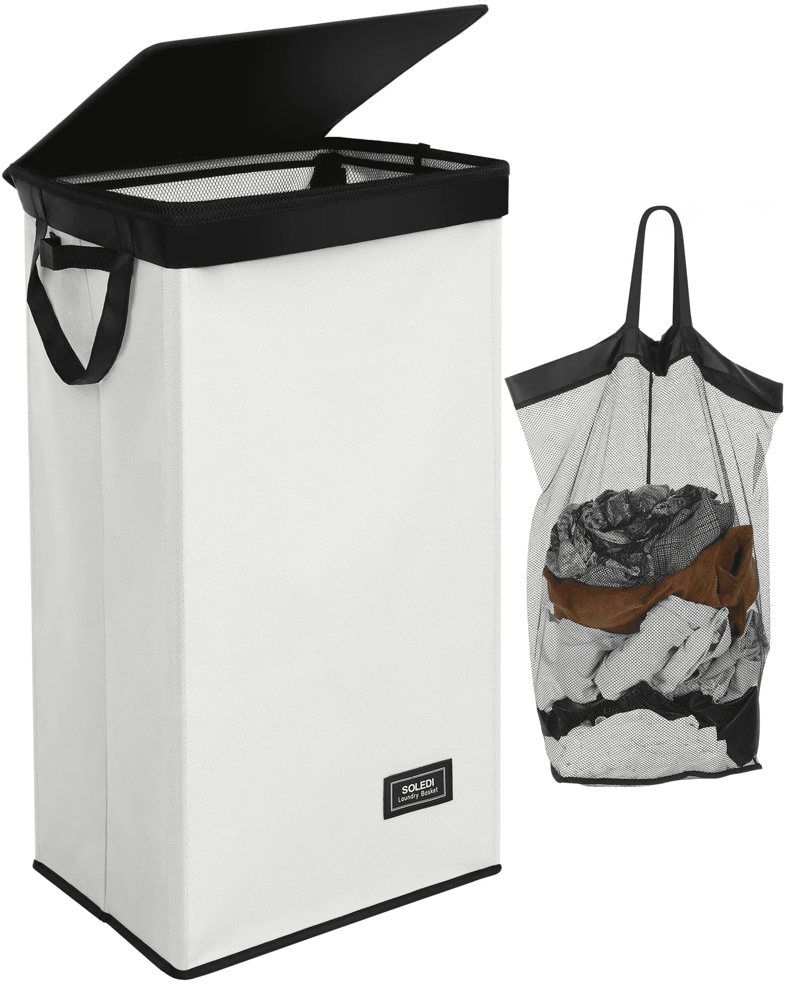 Soledi Laundry Hamper with Lid & Laundry Bag, 100L Large Collapsible