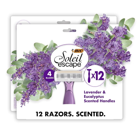Soleil 4 Escape Scente Women's isposable Razors, Blaes, Comfortable Shave, Lavener & Eucalyptus Hanle Shaving Razors for Women, 12 Count