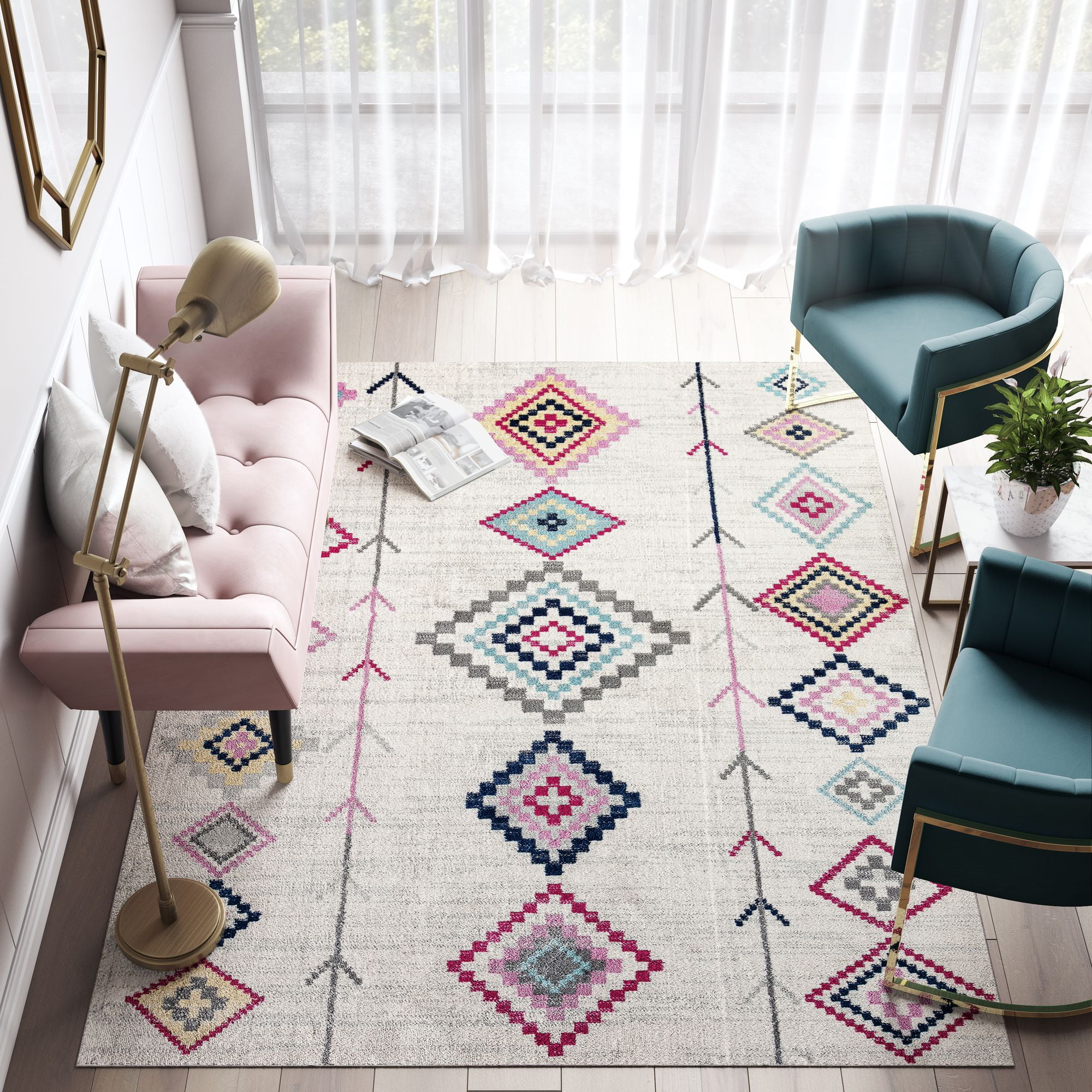 Soleil BR15A Native Ivory Tribal Moroccan ivory Area Rug, 4'x6'