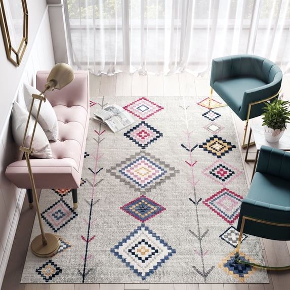 Soleil BR15B Native Grey Tribal Moroccan Light Gray Area Rug, 6'x9'