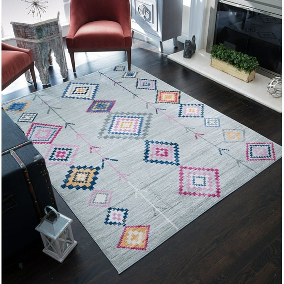 Soleil BR15B Native Grey Tribal Moroccan Light Gray Area Rug, 8'9"x12'