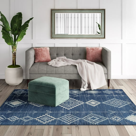 Soleil BR15G Native Blues Tribal Moroccan blue Area Rug, 5'x7'
