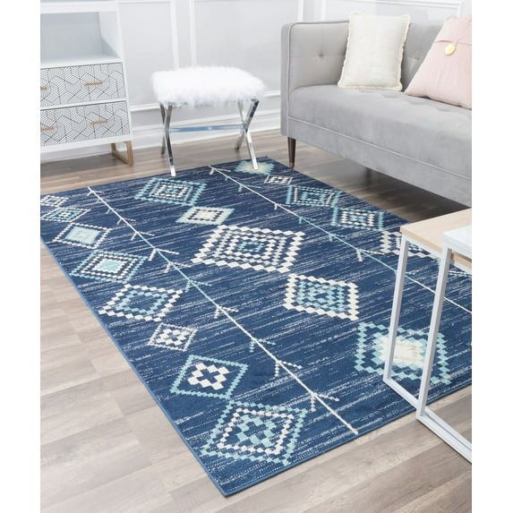 Soleil BR15G Native Blues Tribal Moroccan blue Area Rug, 8'x10'