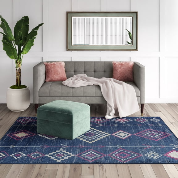 Soleil BR15H Native Navy Tribal Moroccan blue Area Rug, 2'x4'