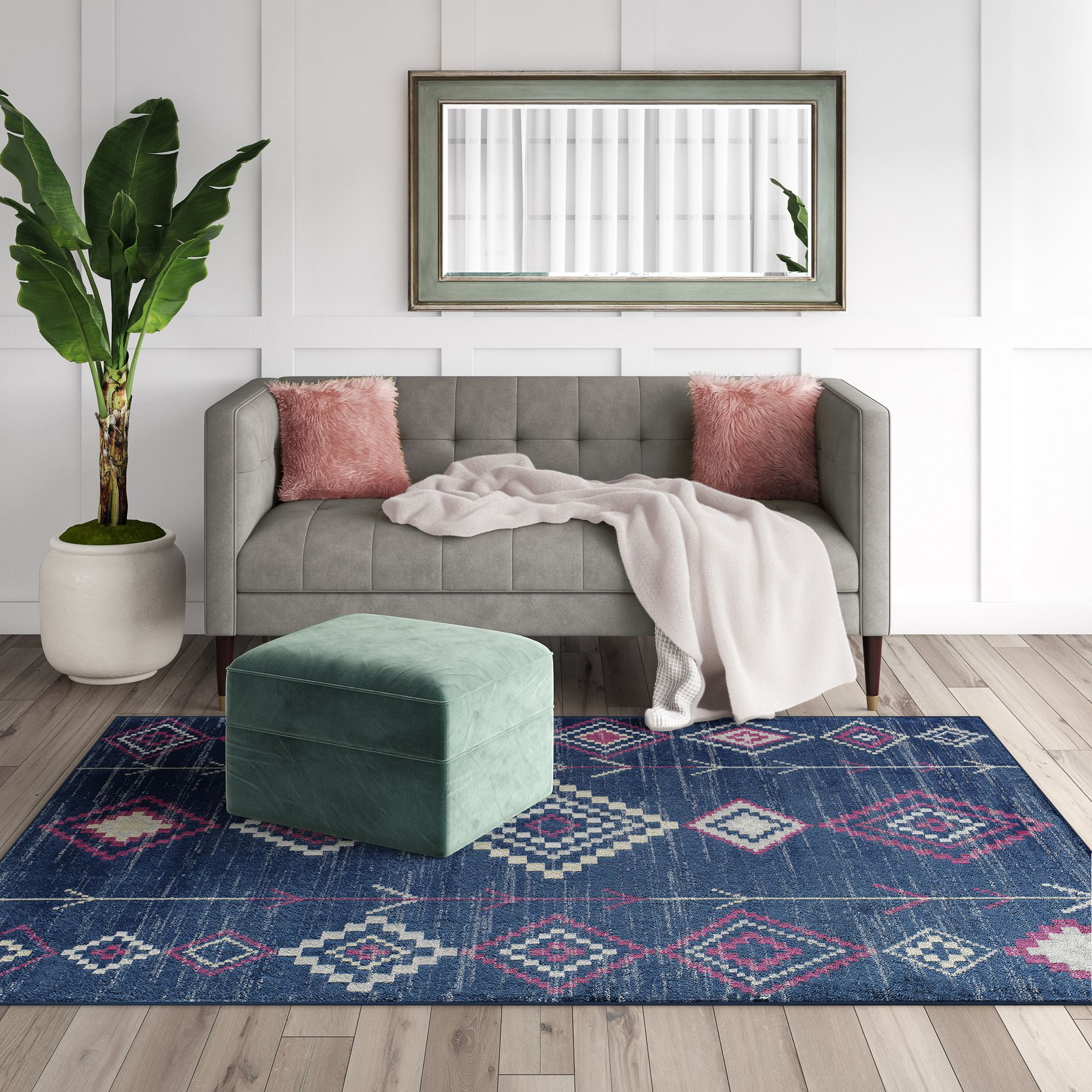 Soleil BR15H Native Navy Tribal Moroccan blue Area Rug, 8'9"x12'