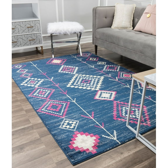 Soleil BR15H Native Navy Tribal Moroccan blue Area Rug, 8'x10'