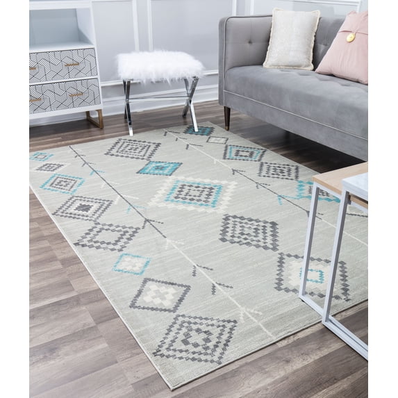 Soleil BR15K Native Turquoise Tribal Moroccan gray Area Rug, 5'x7'