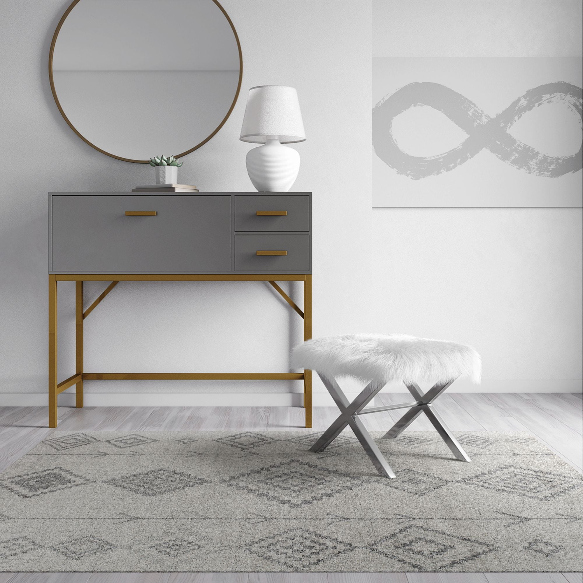 Soleil BR15L Native White Tribal Moroccan Light Gray Area Rug, 8'9"x12'