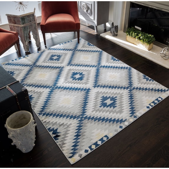Soleil BR30B Kilim Navy Tribal Moroccan navy Area Rug, 2'x8'