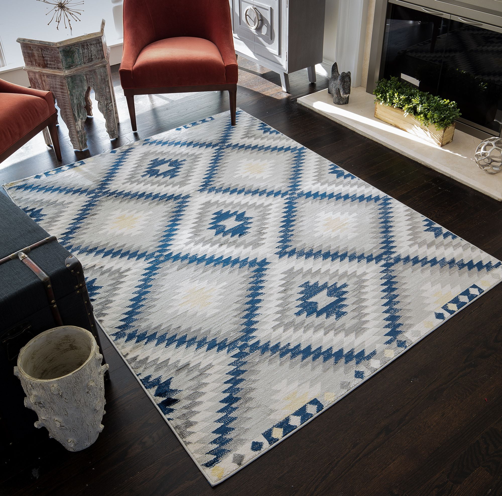 Soleil BR30B Kilim Navy Tribal Moroccan navy Area Rug, 8'x10'
