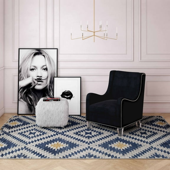 Soleil BR30C Kilim Honey Tribal Moroccan navy Area Rug, 2'x4'