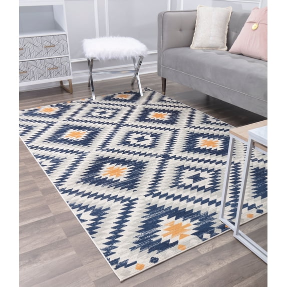 Soleil BR30C Kilim Honey Tribal Moroccan navy Area Rug, 5'x7'