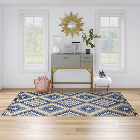 Soleil BR30J Kilim Denim Tribal Moroccan blue Area Rug, 2'x4'