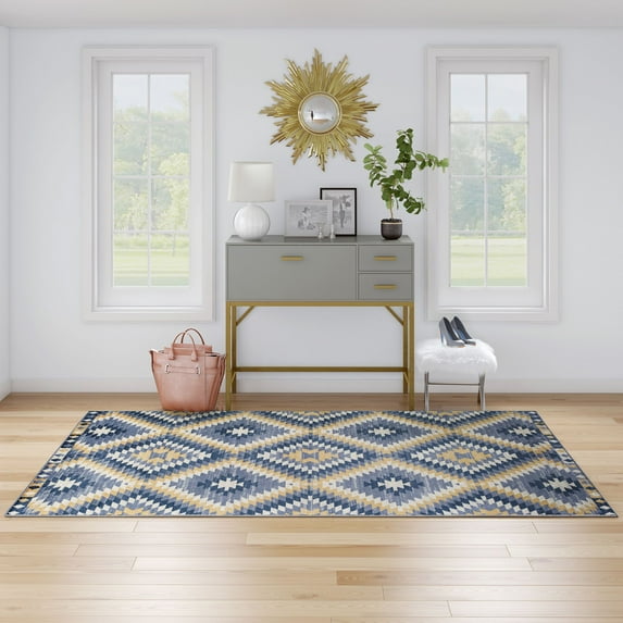 Soleil BR30J Kilim Denim Tribal Moroccan blue Area Rug, 8'9"x12'